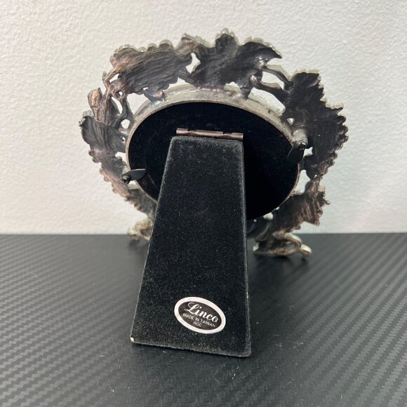 Vintage Ornate Linco Perfect Pewter Grape Leaf Photo Frame 3” round - Picture 5 of 11